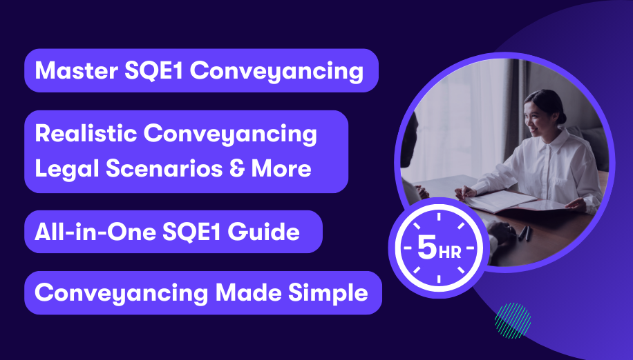 sqe1-conveyancing Thumbnail for Datalaw’s SQE1 Conveyancing module, featuring a smiling woman discussing documents at a table, with highlights including realistic legal scenarios, simplified conveyancing, and a 5-hour all-in-one SQE1 prep guide.