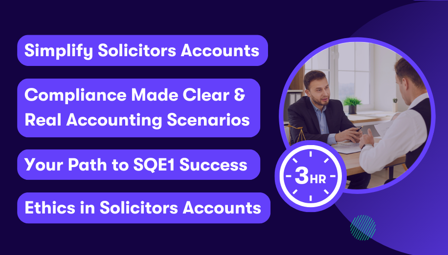 sqelaw-solicitors-accounts Promotional image for Datalaw’s SQE law Solicitors Accounts module, showing two professionals in discussion. Highlights include simplifying accounts, understanding compliance through real scenarios, and mastering ethics in a 3-hour SQE1 prep session.