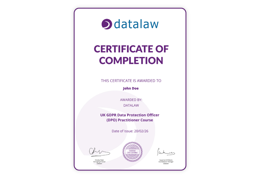 Image of Datalaw's official Data Protection Certification